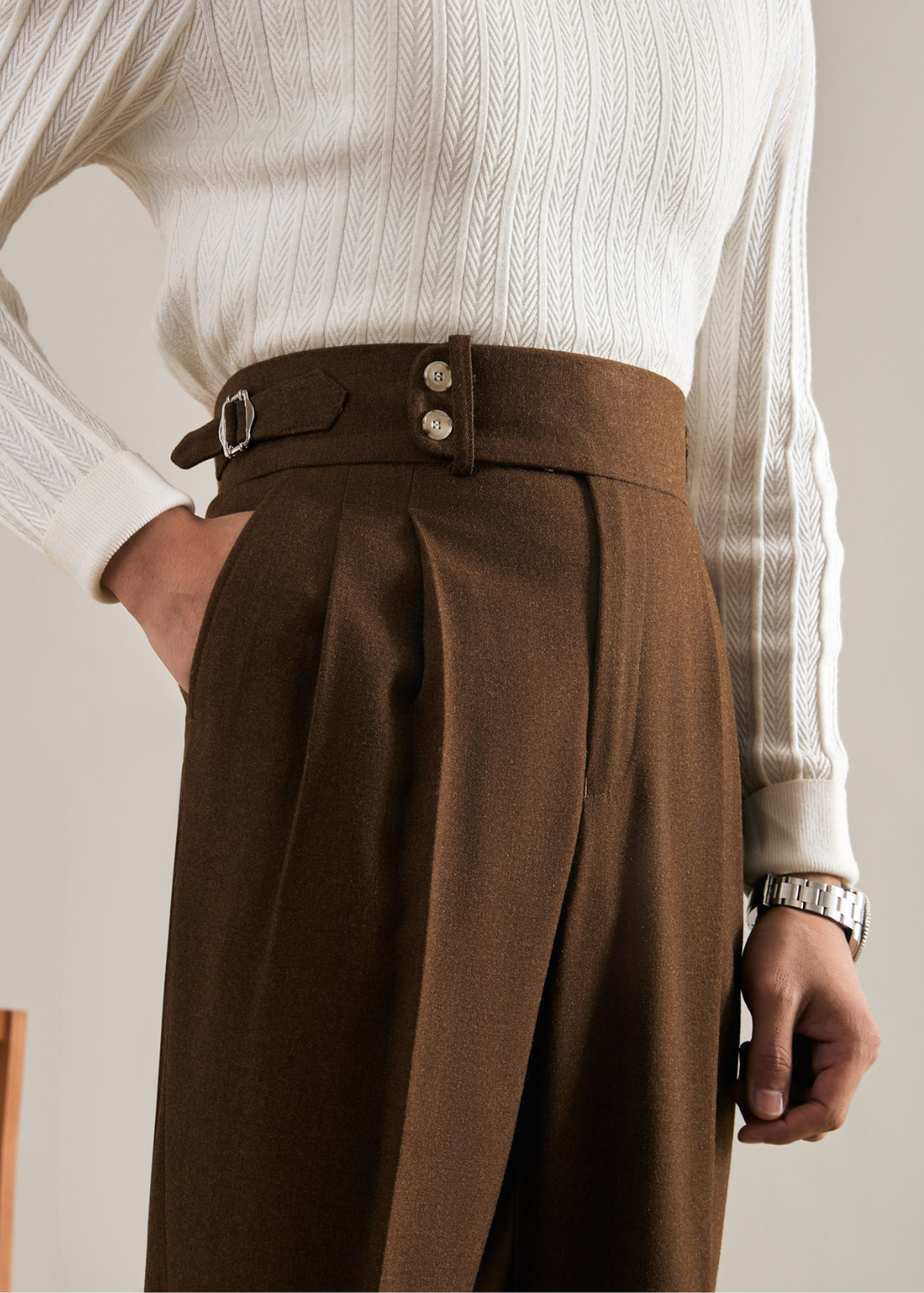 Straight Double Pleated Trousers