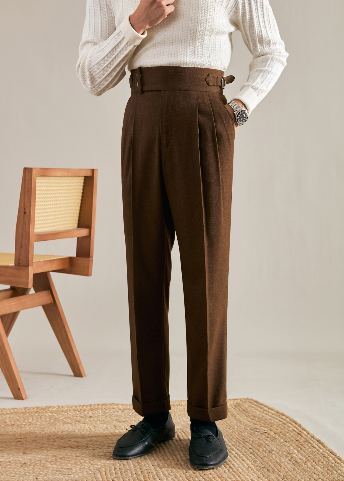 Straight Double Pleated Trousers