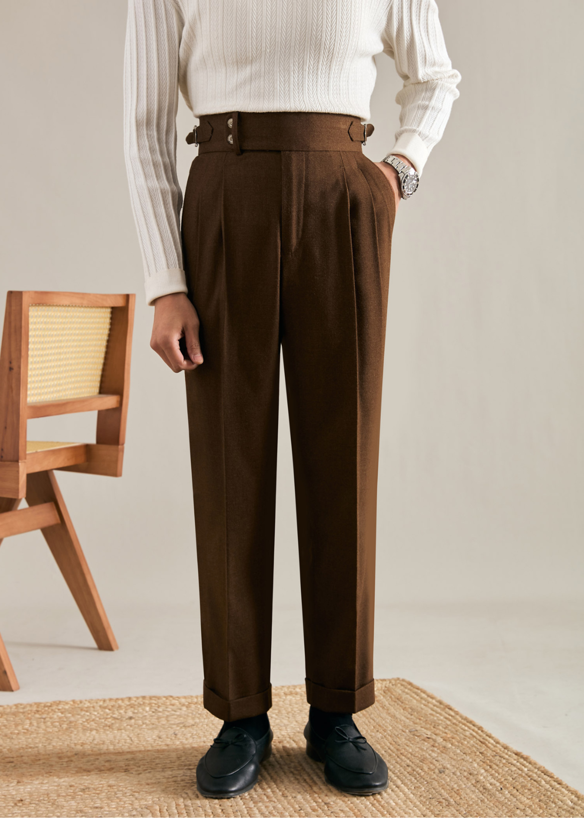 Straight Double Pleated Trousers