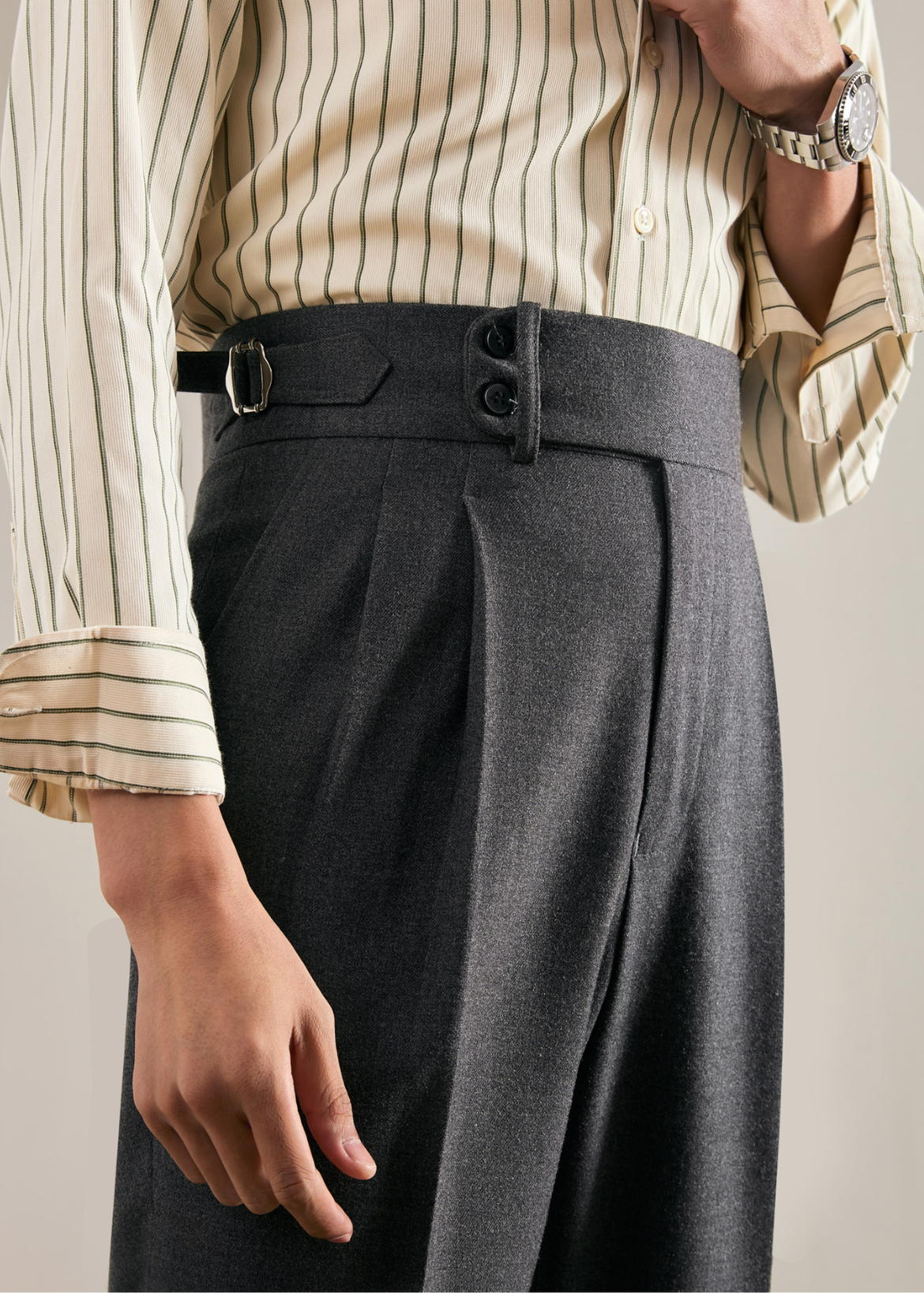 Straight Double Pleated Trousers