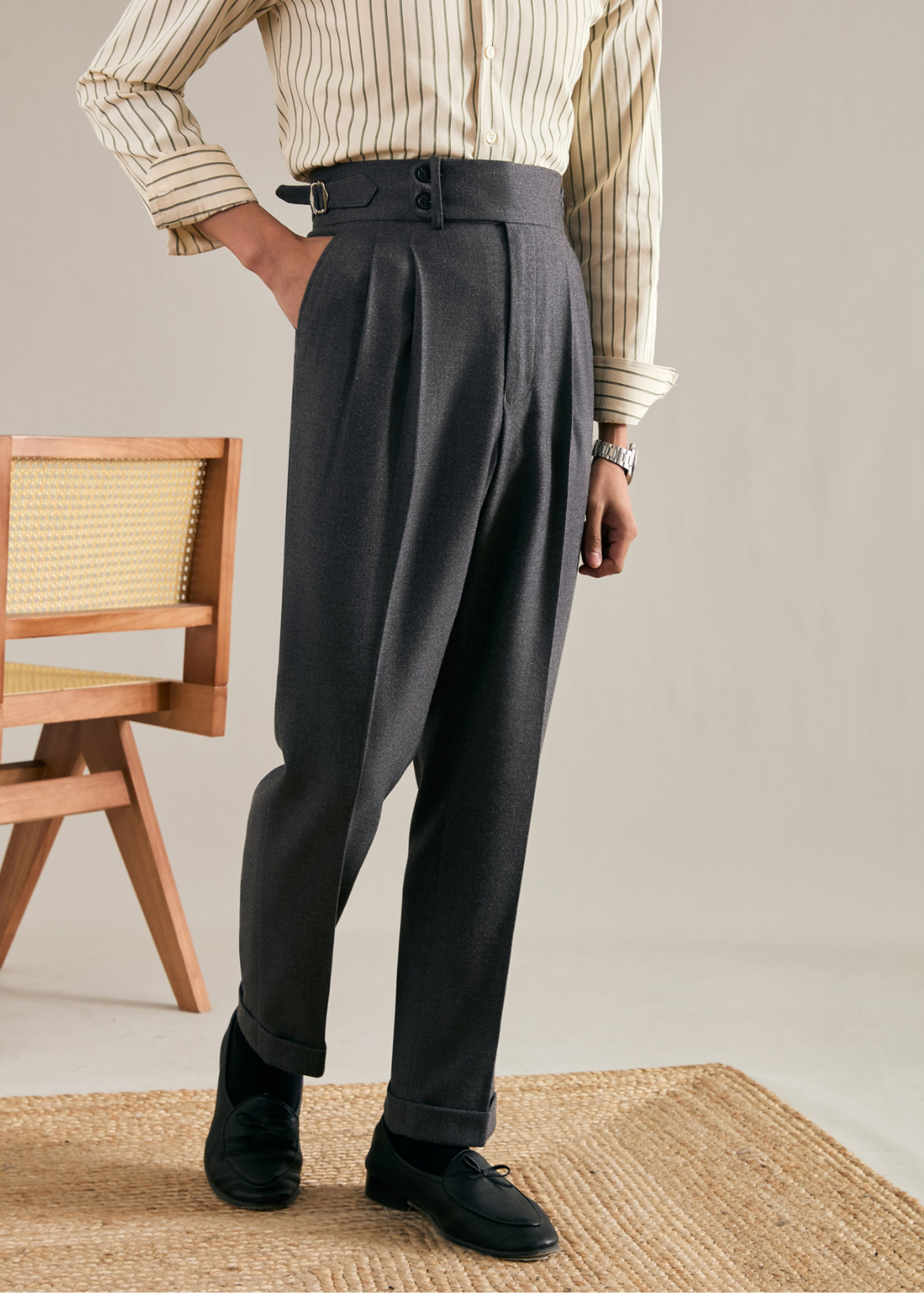 Straight Double Pleated Trousers