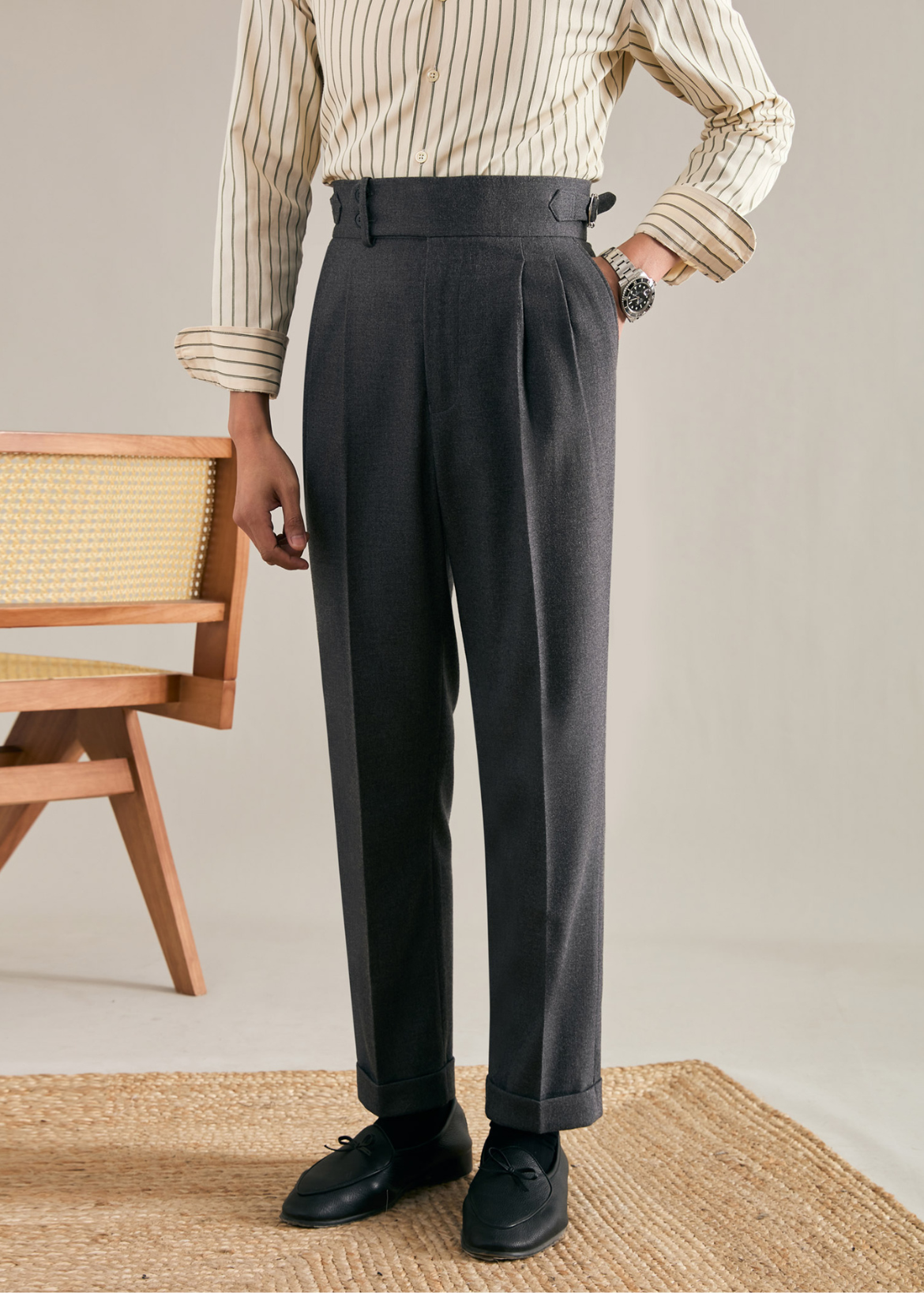 Straight Double Pleated Trousers