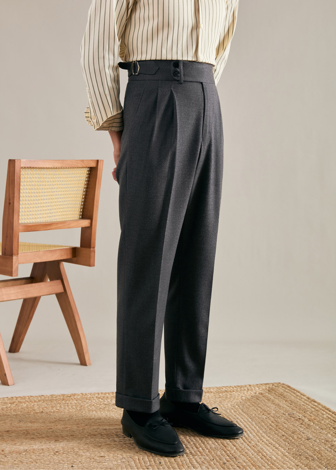 Straight Double Pleated Trousers