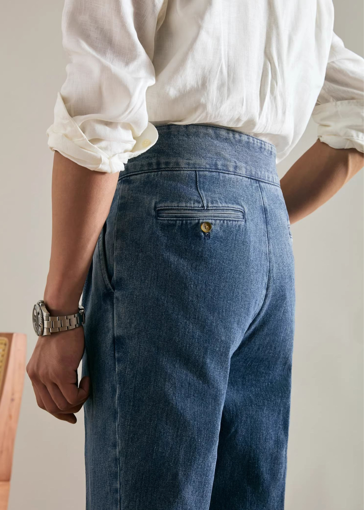 Double pleat high waist washed Jeans