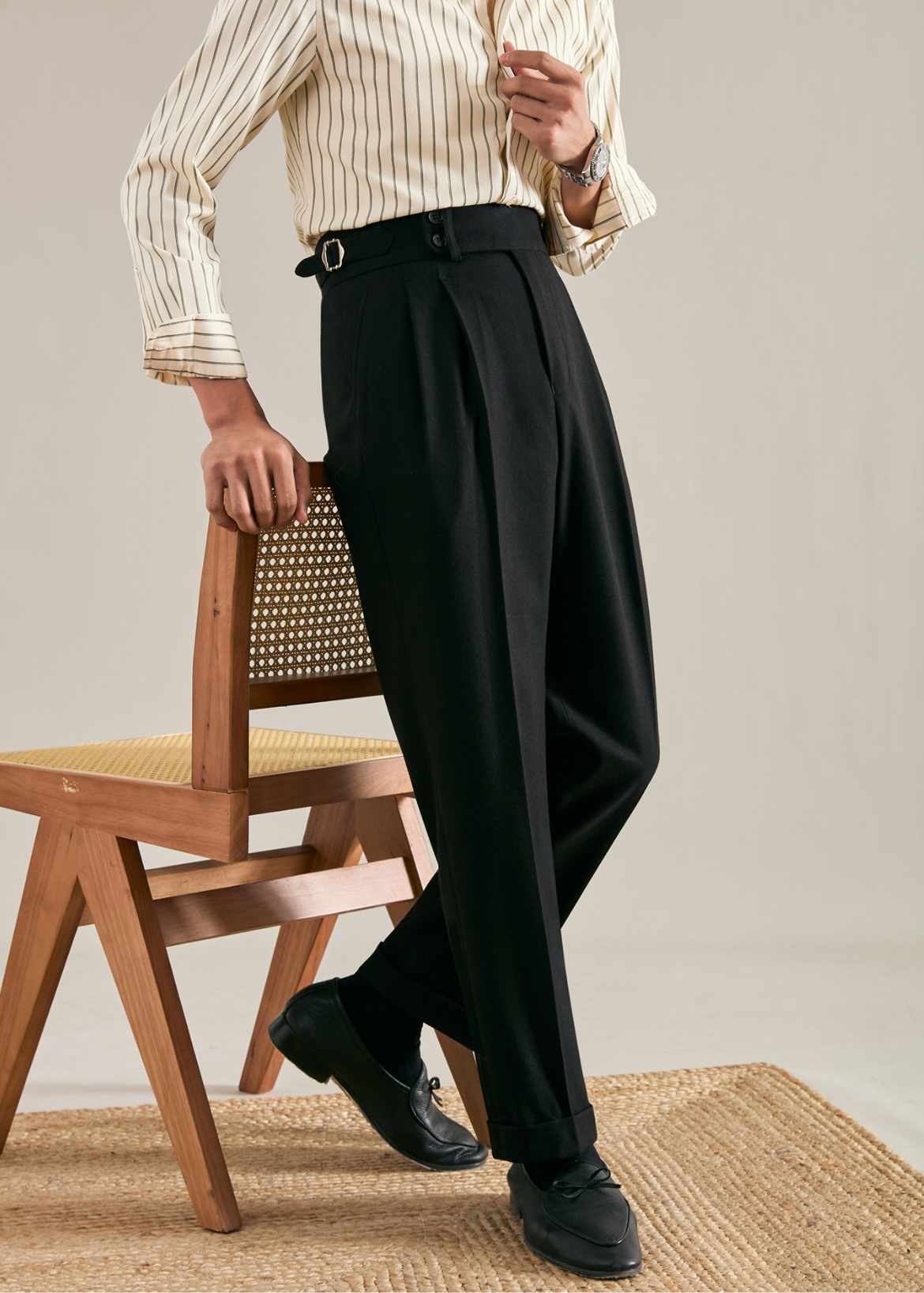 Straight Double Pleated Trousers