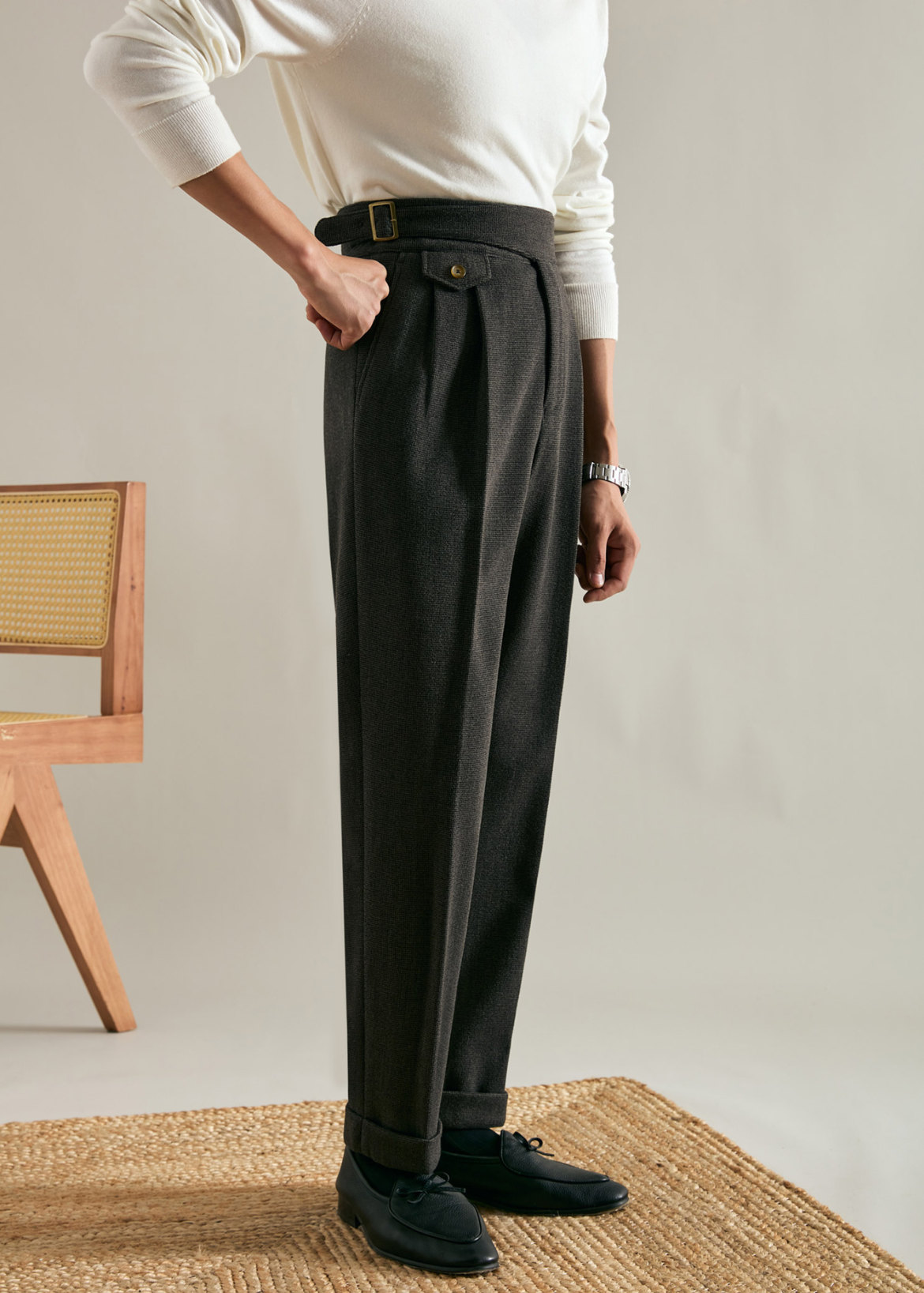 Double Pleated Thick Woolen Trousers