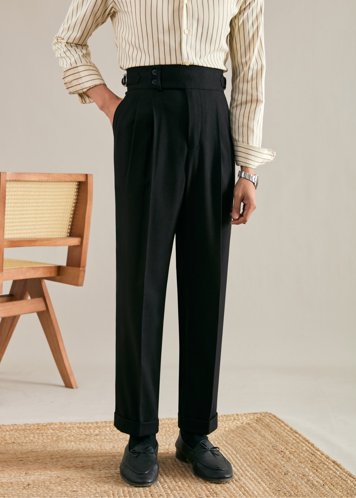 Straight Double Pleated Trousers