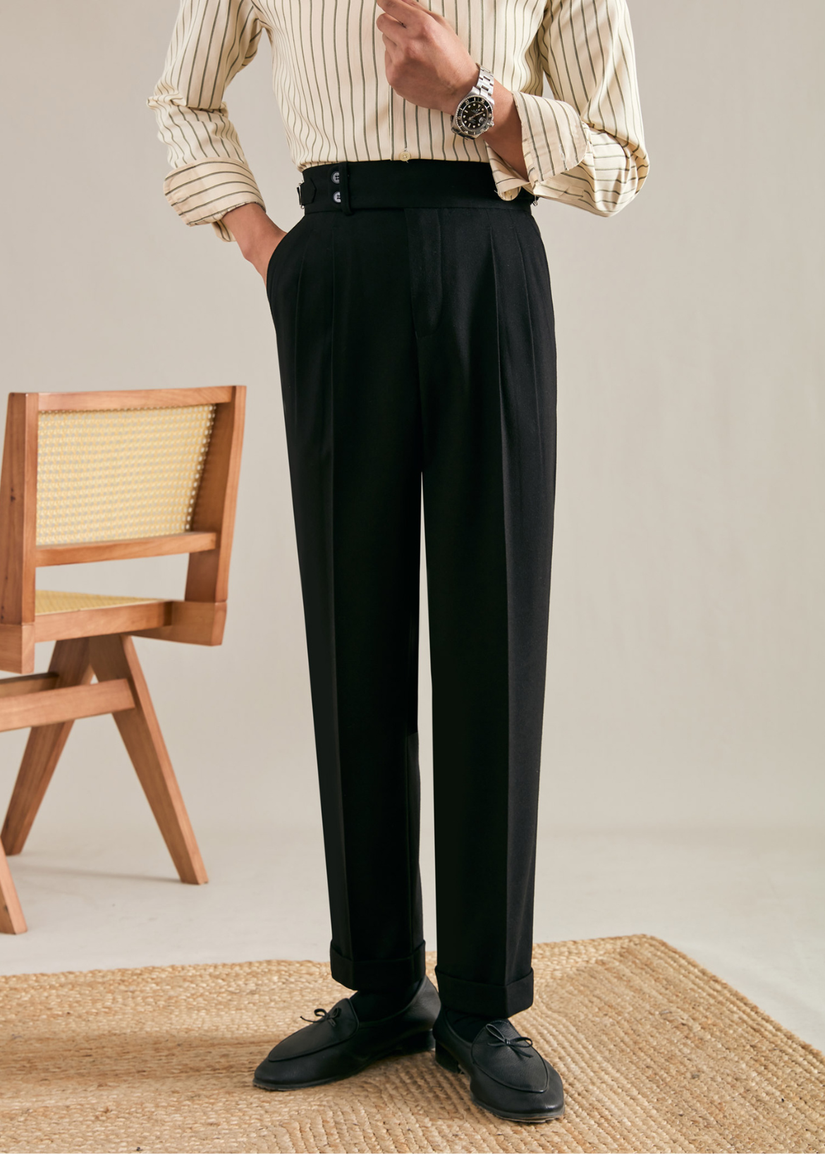 Straight Double Pleated Trousers