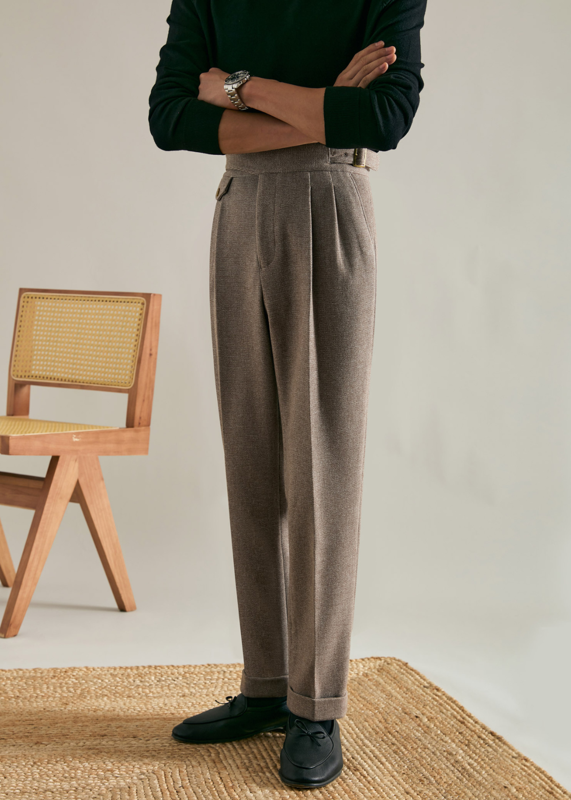 Double Pleated Thick Woolen Trousers