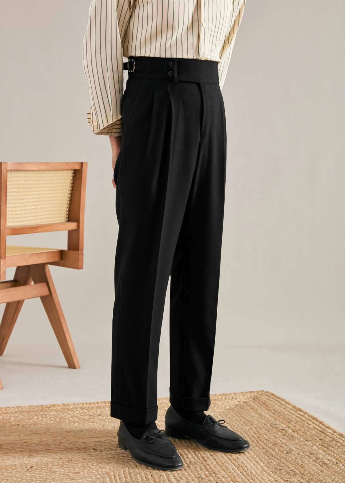 Straight Double Pleated Trousers