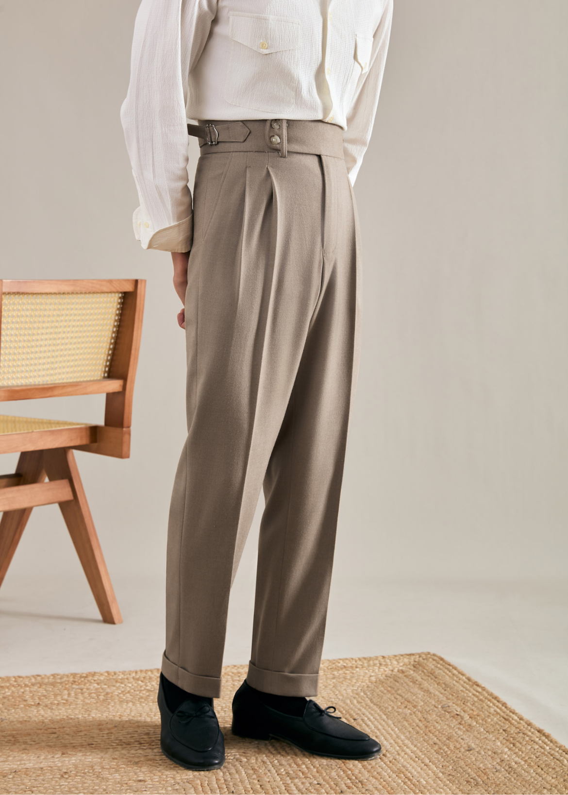 Straight Double Pleated Trousers