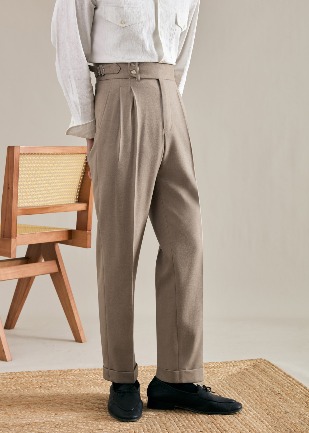 Straight Double Pleated Trousers