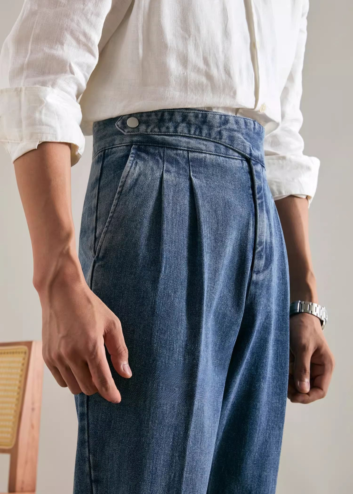 Double pleat high waist washed Jeans