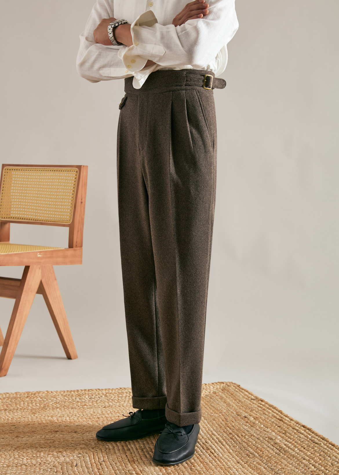 Double Pleated Thick Woolen Trousers