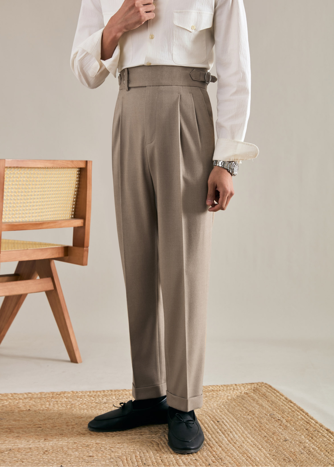 Straight Double Pleated Trousers