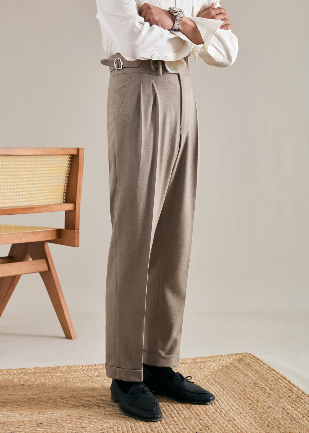 Straight Double Pleated Trousers