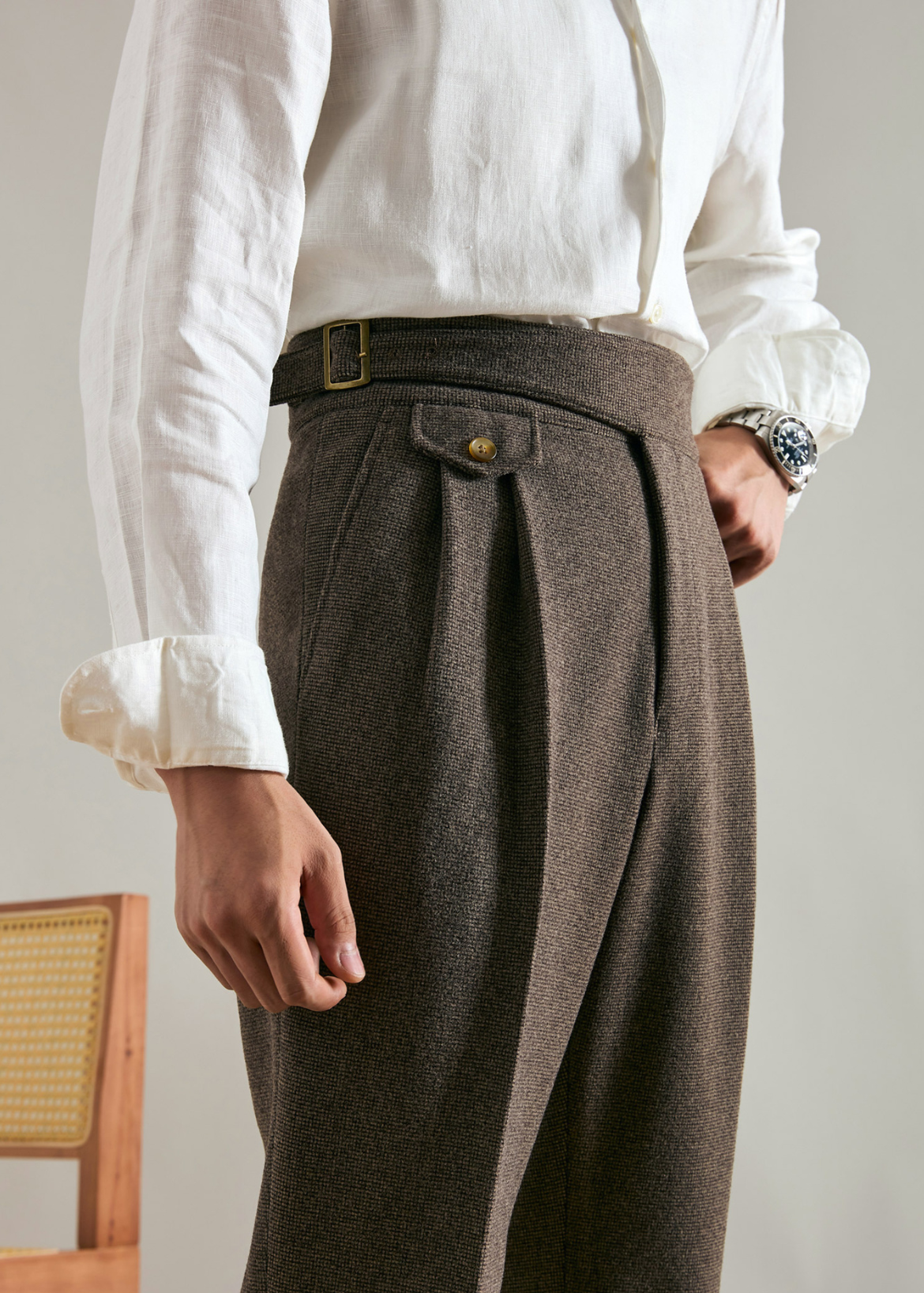 Double Pleated Thick Woolen Trousers