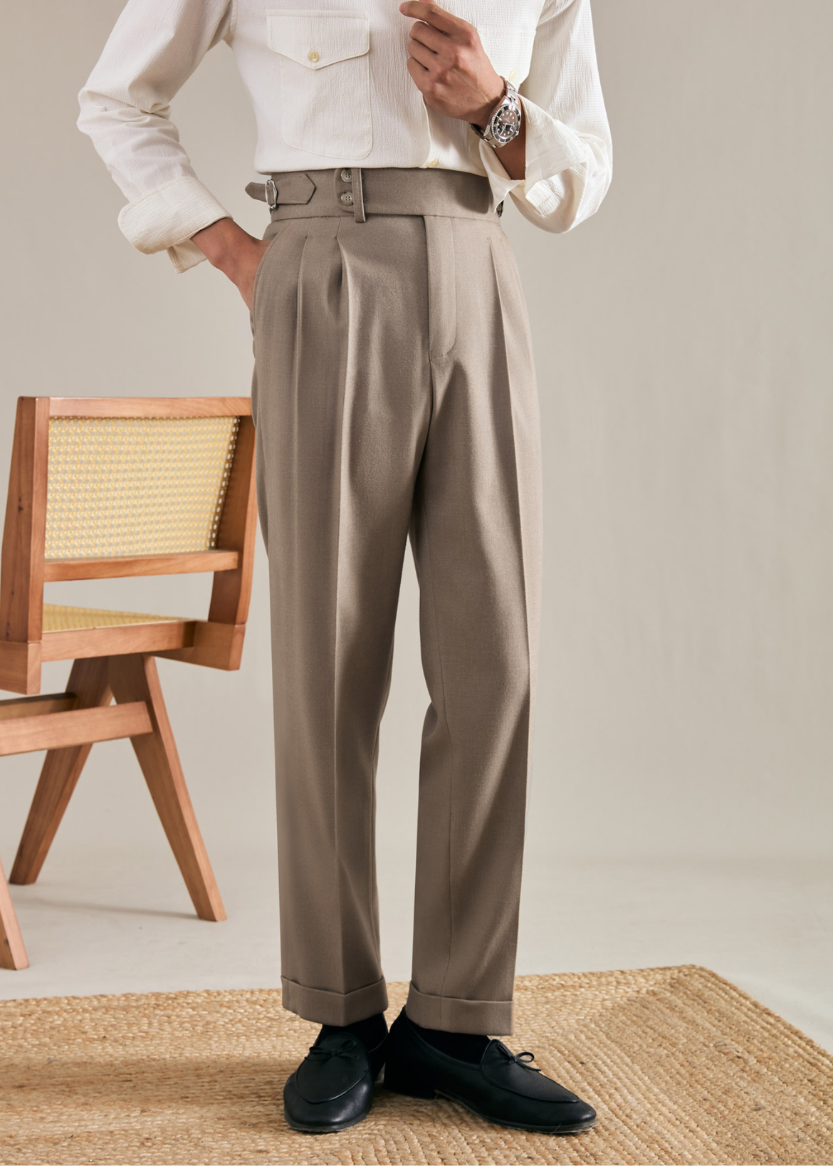 Straight Double Pleated Trousers