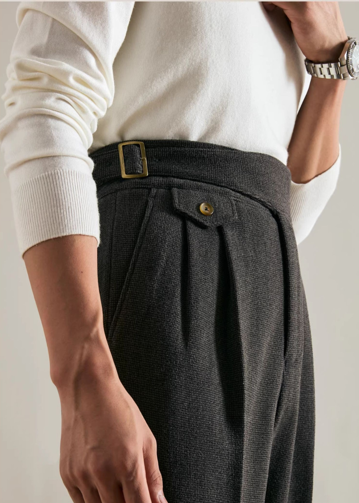 Double Pleated Thick Woolen Trousers