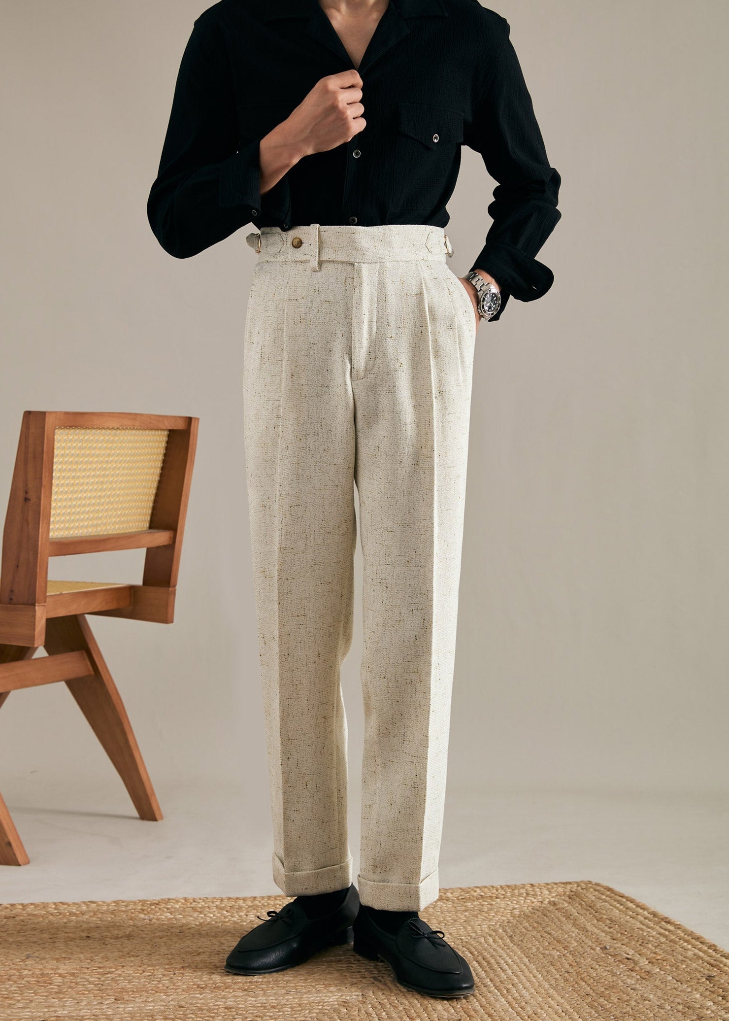 Linen Straight Double Pleated Trousers