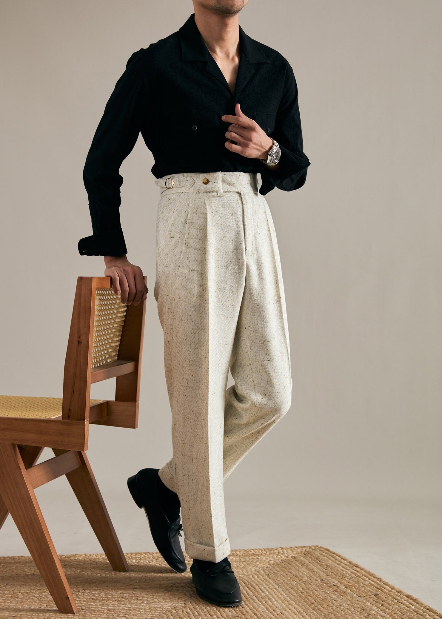 Linen Straight Double Pleated Trousers