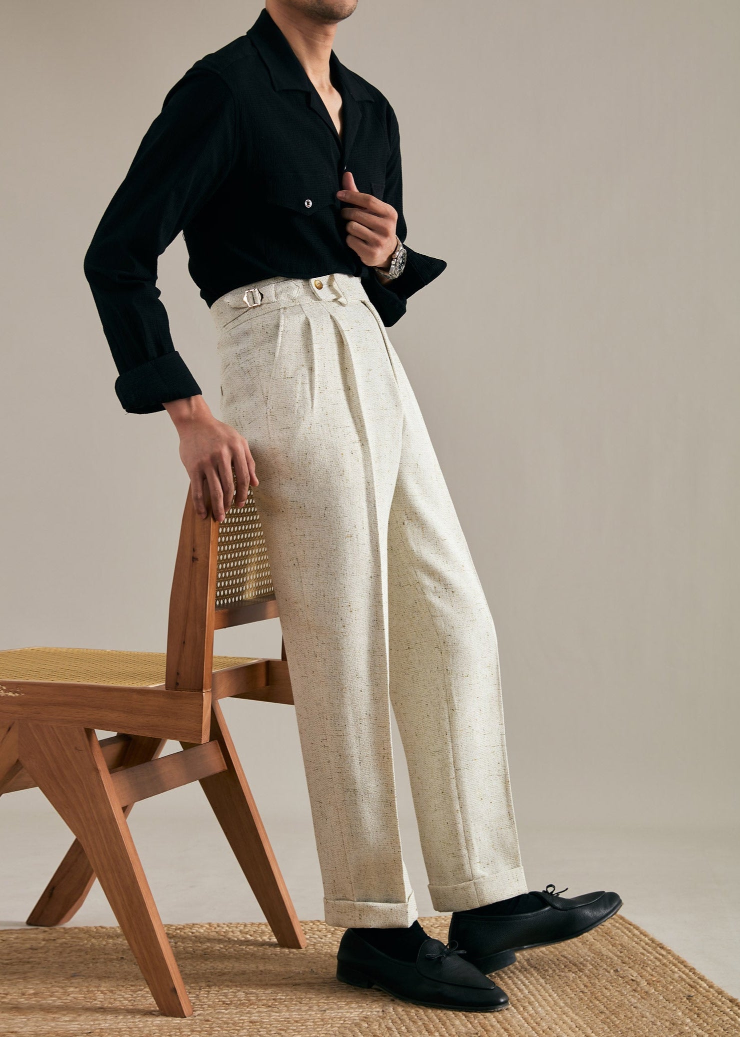 Linen Straight Double Pleated Trousers