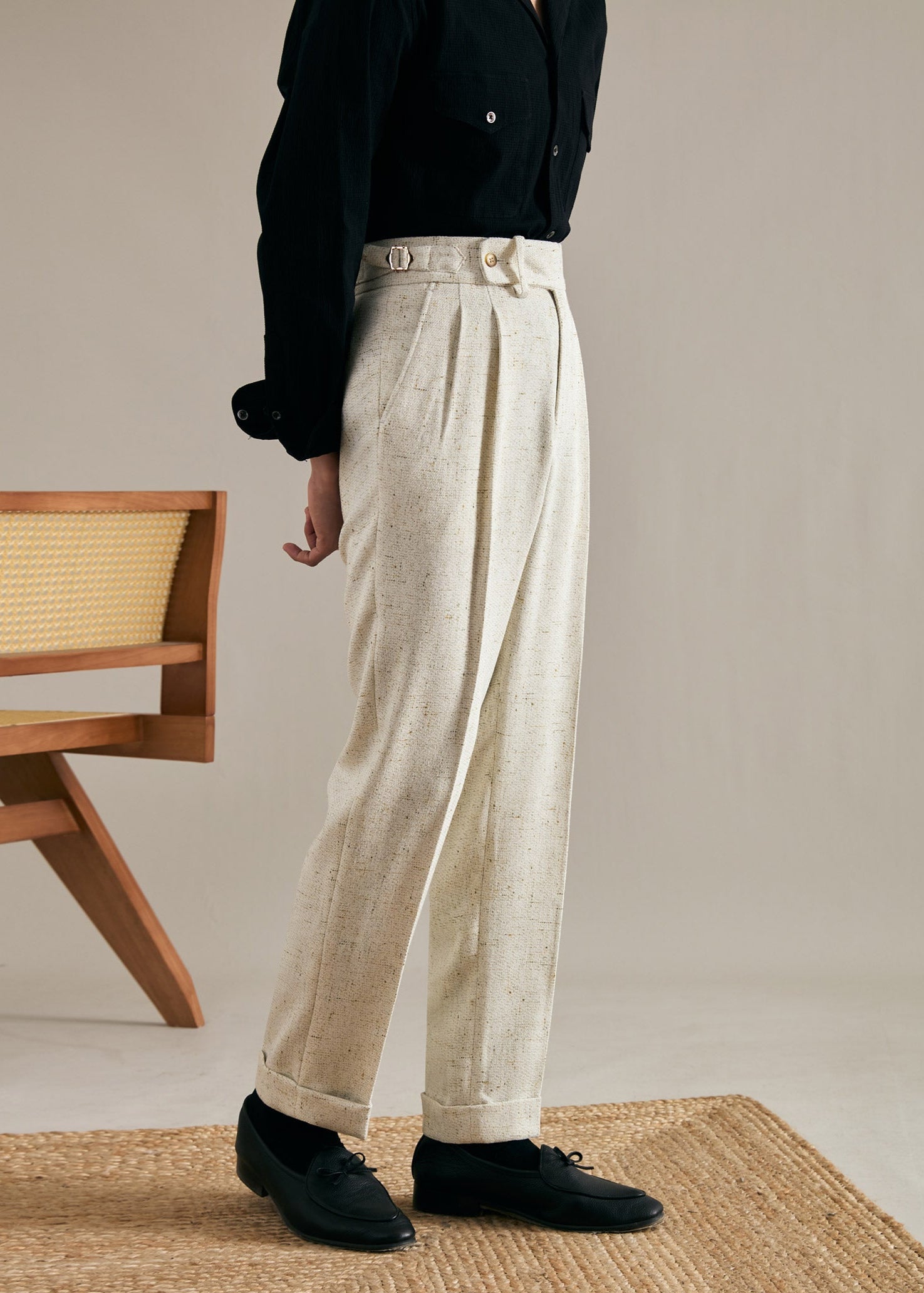 Linen Straight Double Pleated Trousers